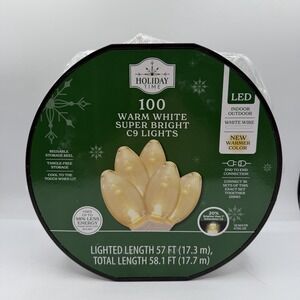 Holiday Time 100‎ Count Warm White LED Super Bright C9 Christmas Lights 58.1 Ft